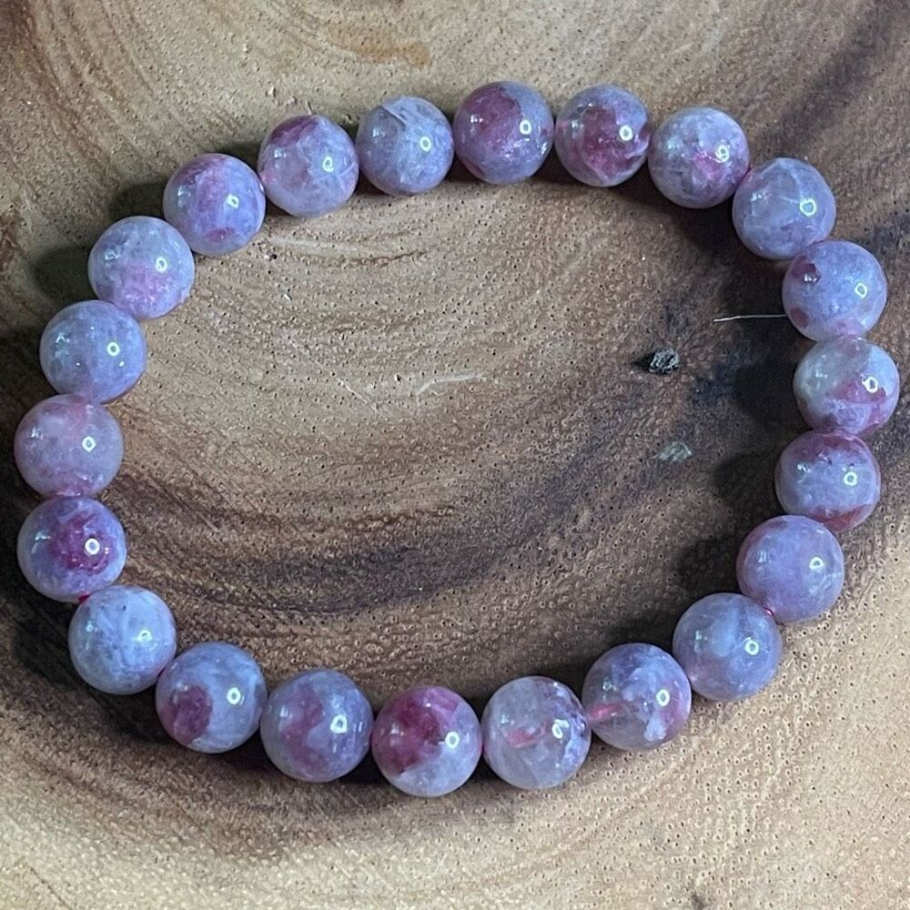 Unicorn stone beaded bracelet 7” crystal healing beads 8mm lepidolite pink tourm